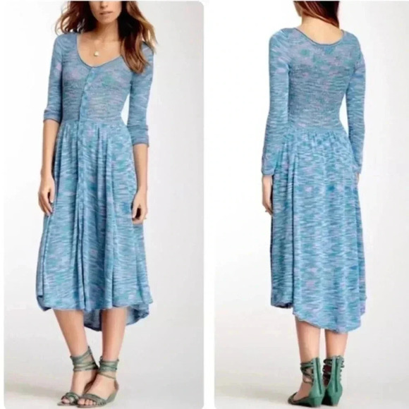 Free People Dresses & Skirts - Free People Knit Marbled Blue Pink Midi Dress Size XS